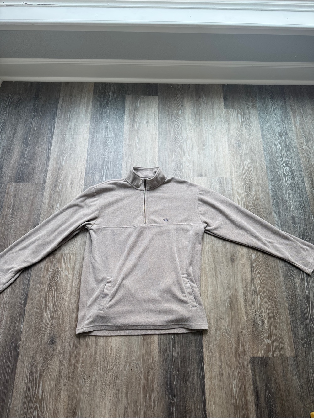 Southern Marsh Medium Men's Quarter-Zip Pullover Sweater - Tan Gray